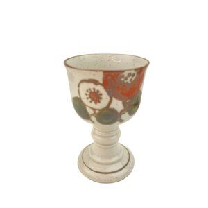 Vintage Otagiri Footed Goblet Hand Painted Floral Red Green Speckled Stoneware
